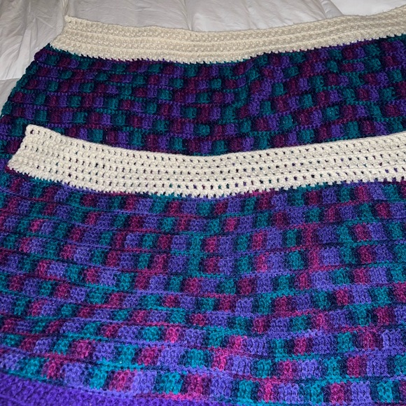 Handmade Crochet Purple, Green & Cream Retro Throw Blanket - Picture 8 of 9